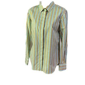 LORO PIANA turquoise, grey, olive & white striped classic shirt, 42EU, reduced